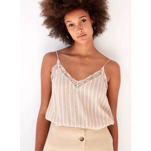 Aritzia Wilfred Agyness Striped Crepe Lace Trim Bella CoquetteLarge Cami TankTop